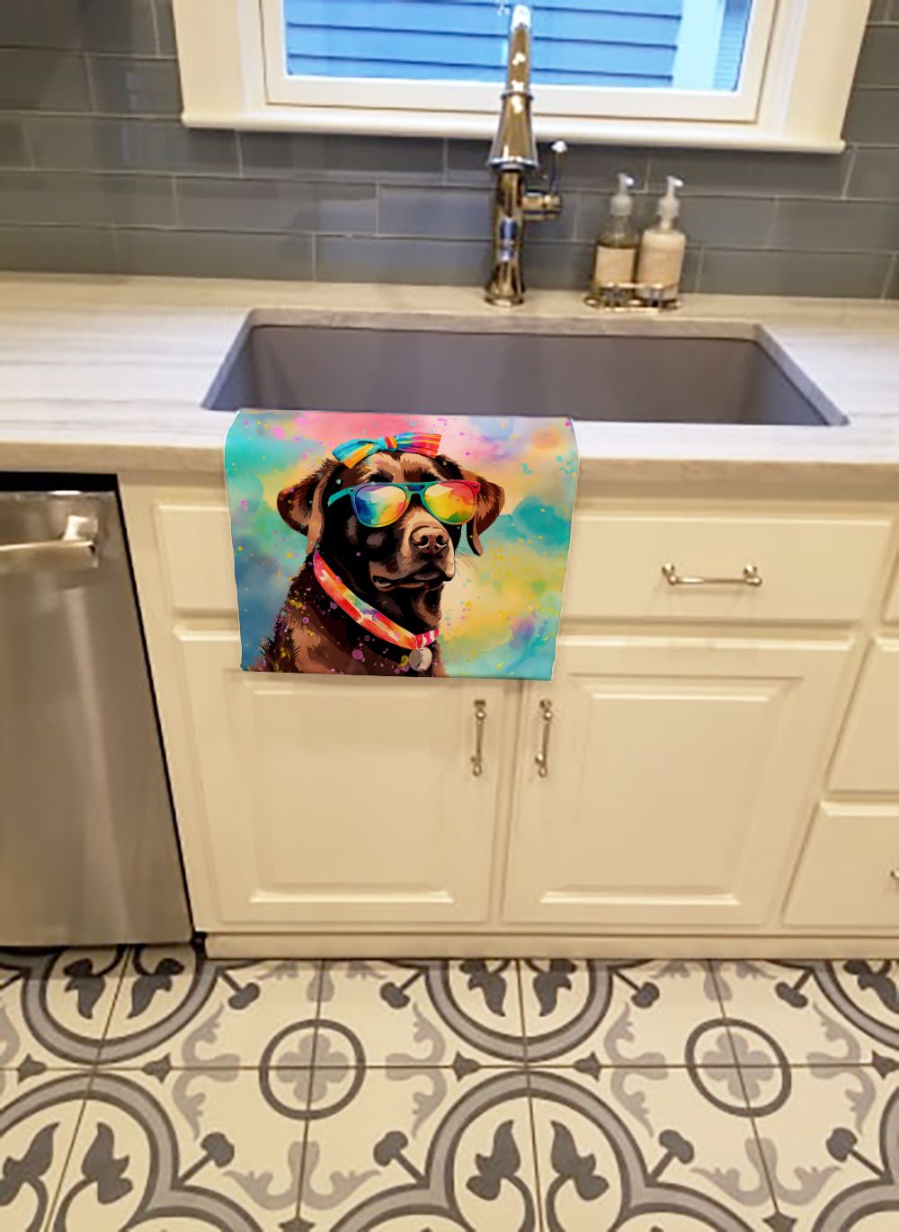 Chocolate Labrador Hippie Dawg Kitchen Towel Dish Cloths Guest Hand Towel Decorative Bathroom Towel for Face,Tea, Dishcloth, Kitchen and Bath