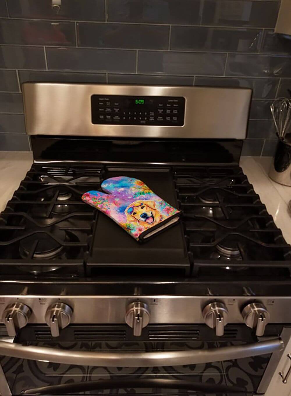 Yellow Labrador Hippie Dawg Oven Mitt Heat Resistant Thick Oven Mitt for Hot Pans and Oven, Kitchen Mitt Protect Hands, Cooking Baking Glove