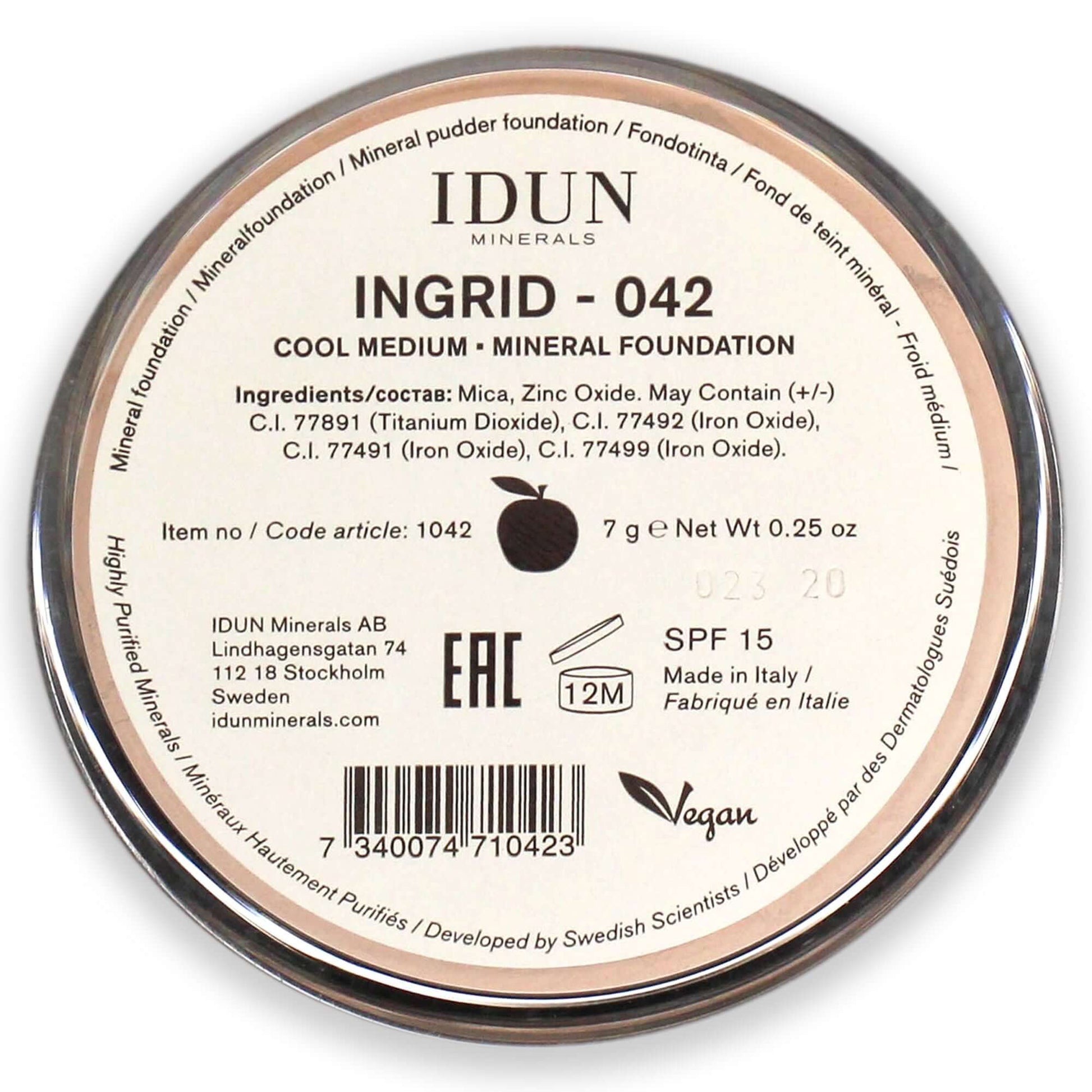 Mineral Powder Foundation SPF 15 - 042 Ingrid by Idun Minerals for Women - 0.25 oz Foundation