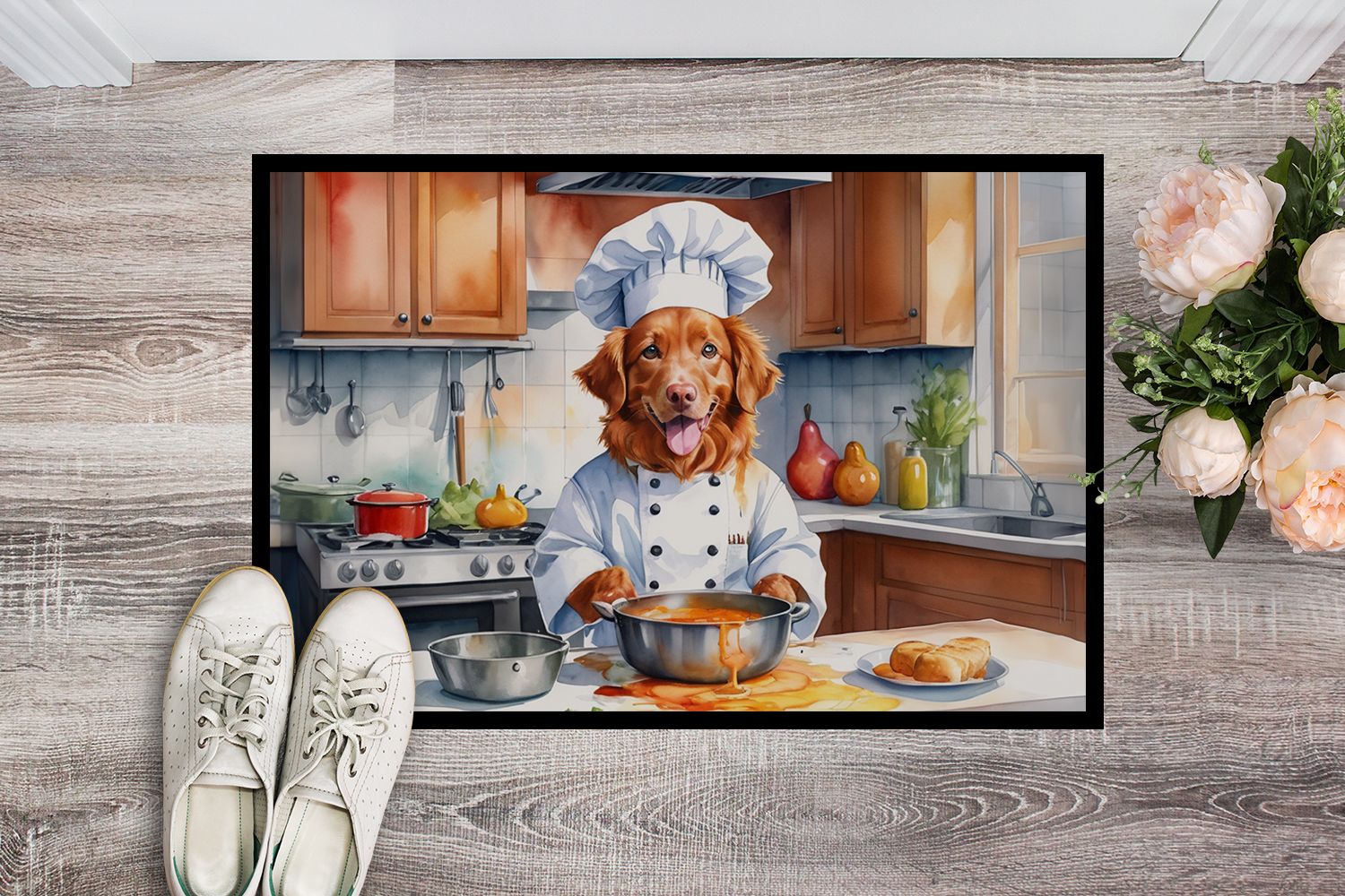 Nova Scotia Duck Tolling Retriever The Chef Doormat Front Door Mat Indoor Outdoor Rugs for Entryway, Non Slip Washable Low Pile, 24H X 36W