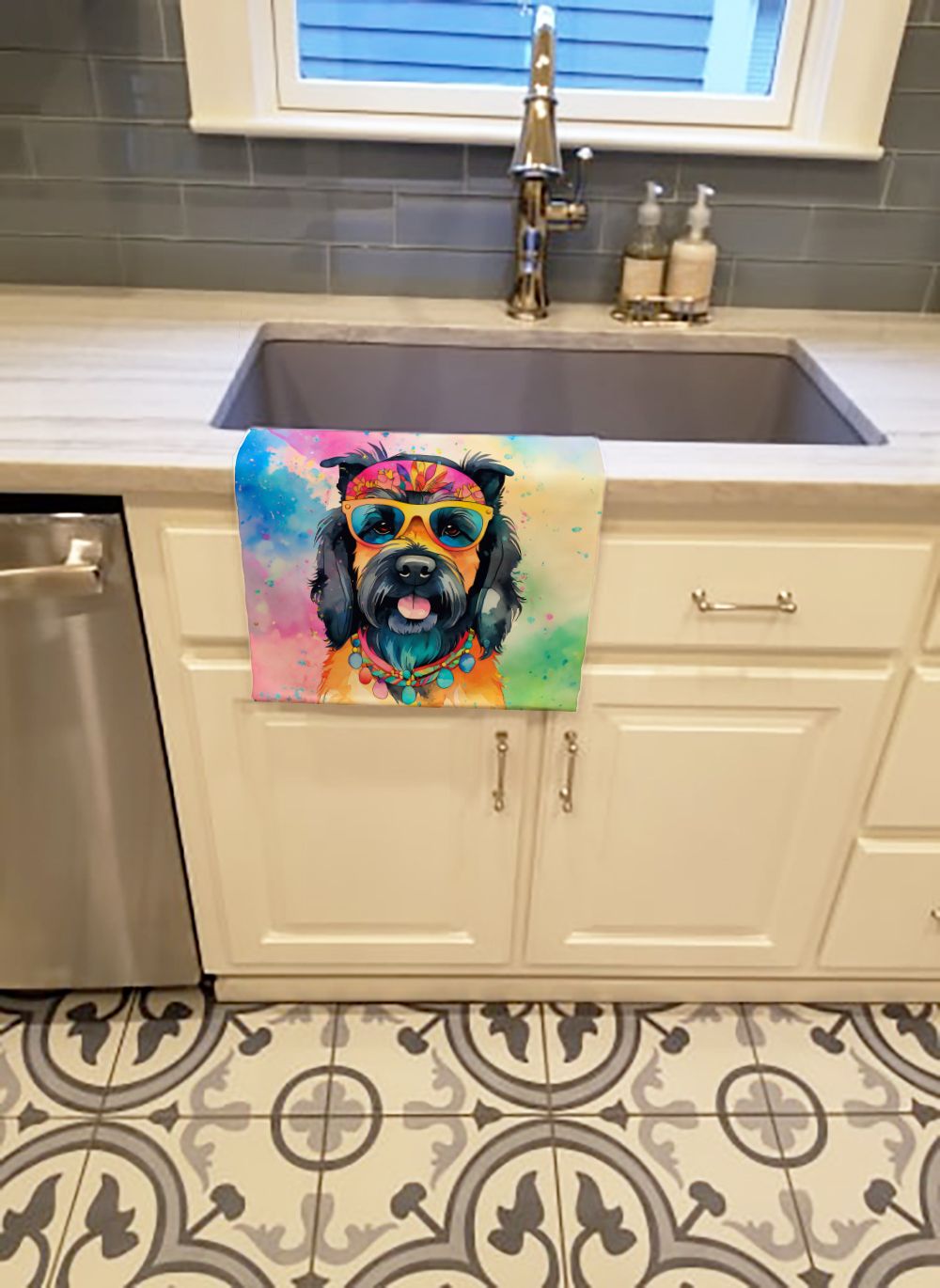 Scottish Terrier Hippie Dawg Kitchen Towel Dish Cloths Guest Hand Towel Decorative Bathroom Towel for Face,Tea, Dishcloth, Kitchen and Bath