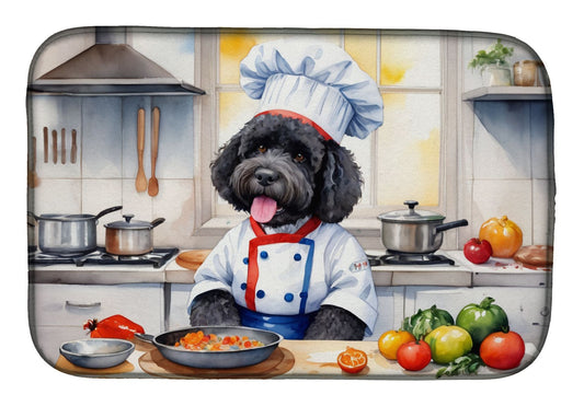 Portuguese Water Dog The Chef Dish Drying Mat Absorbent Dish Drying Mat Pad for Kitchen Counter Dish Drainer Mat for Countertop, 14 x 21", Multicolor