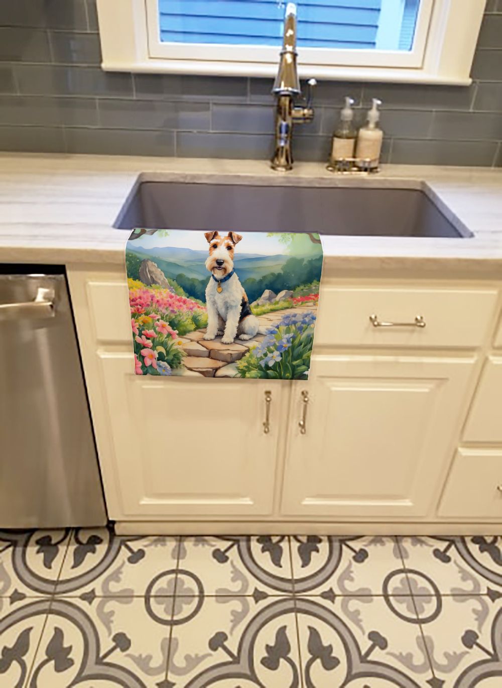 Fox Terrier Spring Path Kitchen Towel Dish Cloths Guest Hand Towel Decorative Bathroom Towel for Face,Tea, Dishcloth, Kitchen and Bath