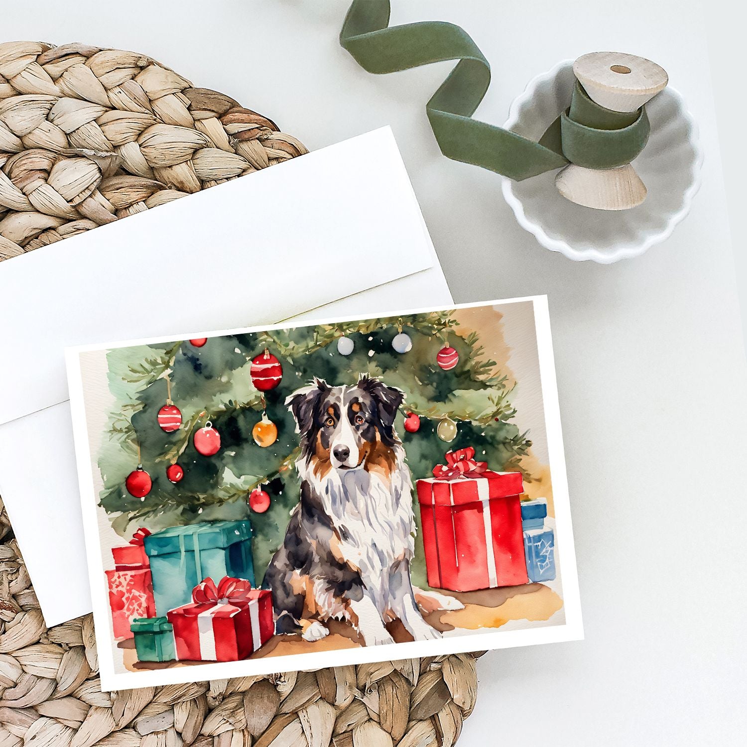 Australian Shepherd Christmas Greeting Cards Pack of 8 Blank Cards with Envelopes Whimsical A7 Size 5x7 Blank Note Cards