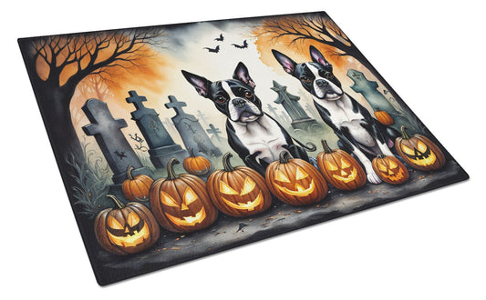 NEW Boston Terrier Spooky Halloween Glass Cutting Board Decorative Tempered Glass Kitchen Cutting and Serving Board Large Size Chopping Board