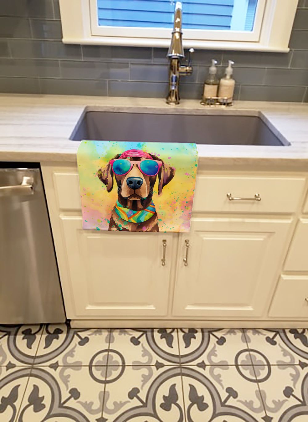 Chocolate Labrador Hippie Dawg Kitchen Towel Dish Cloths Guest Hand Towel Decorative Bathroom Towel for Face,Tea, Dishcloth, Kitchen and Bath