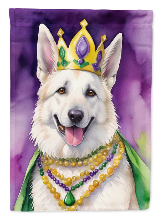White German Shepherd King of Mardi Gras Garden Flag Mailbox Flag Decorative Yard Flag Banner Outside Patio Artwork Yard Flower Beds, Garden Size, Multicolor