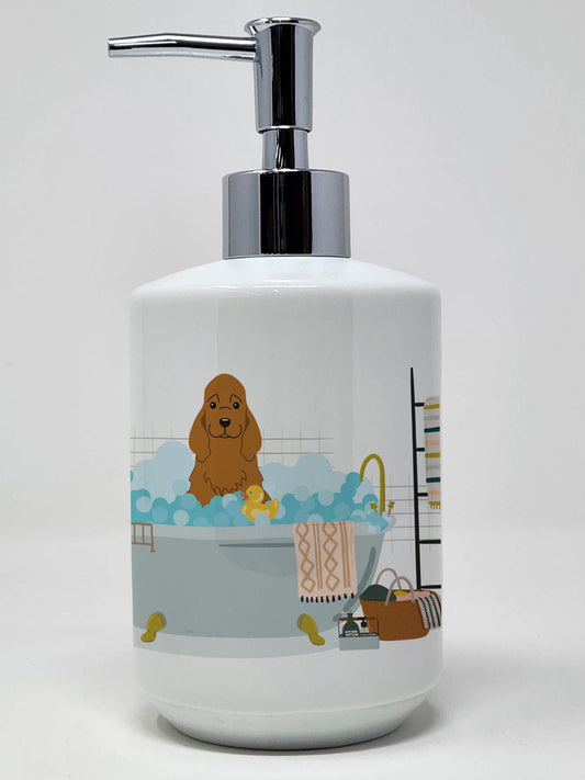 Red Cocker Spaniel in Bathtub Ceramic Soap Dispenser Hand Soap Dispenser Pump Bottles for Bathroom Kitchen, Empty Refillable Liquid Soap Container