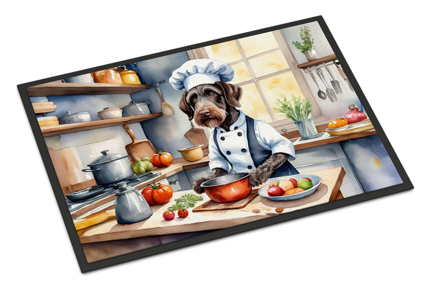 German Wirehaired Pointer The Chef Doormat Front Door Mat Indoor Outdoor Rugs for Entryway, Non Slip Washable Low Pile, 24H X 36W