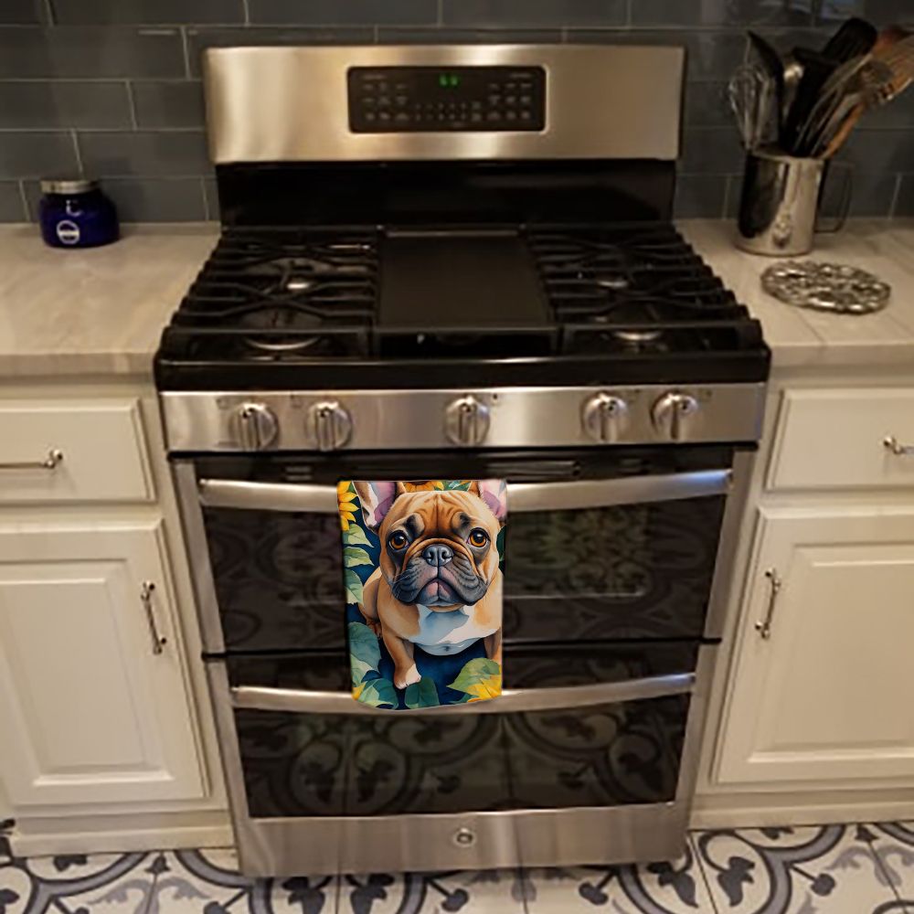 French Bulldog in Sunflowers Kitchen Towel Dish Cloths Guest Hand Towel Decorative Bathroom Towel for Face,Tea, Dishcloth, Kitchen and Bath