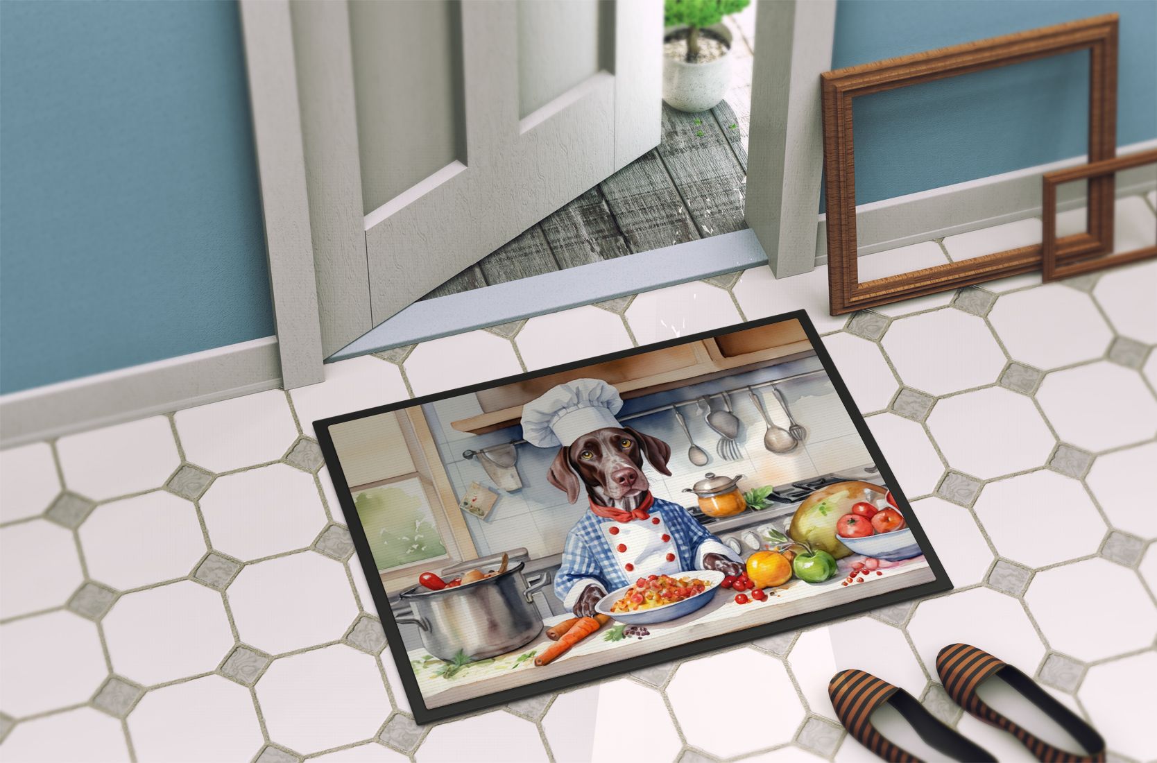 German Shorthaired Pointer The Chef Doormat Front Door Mat Indoor Outdoor Rugs for Entryway, Non Slip Washable Low Pile, 24H X 36W