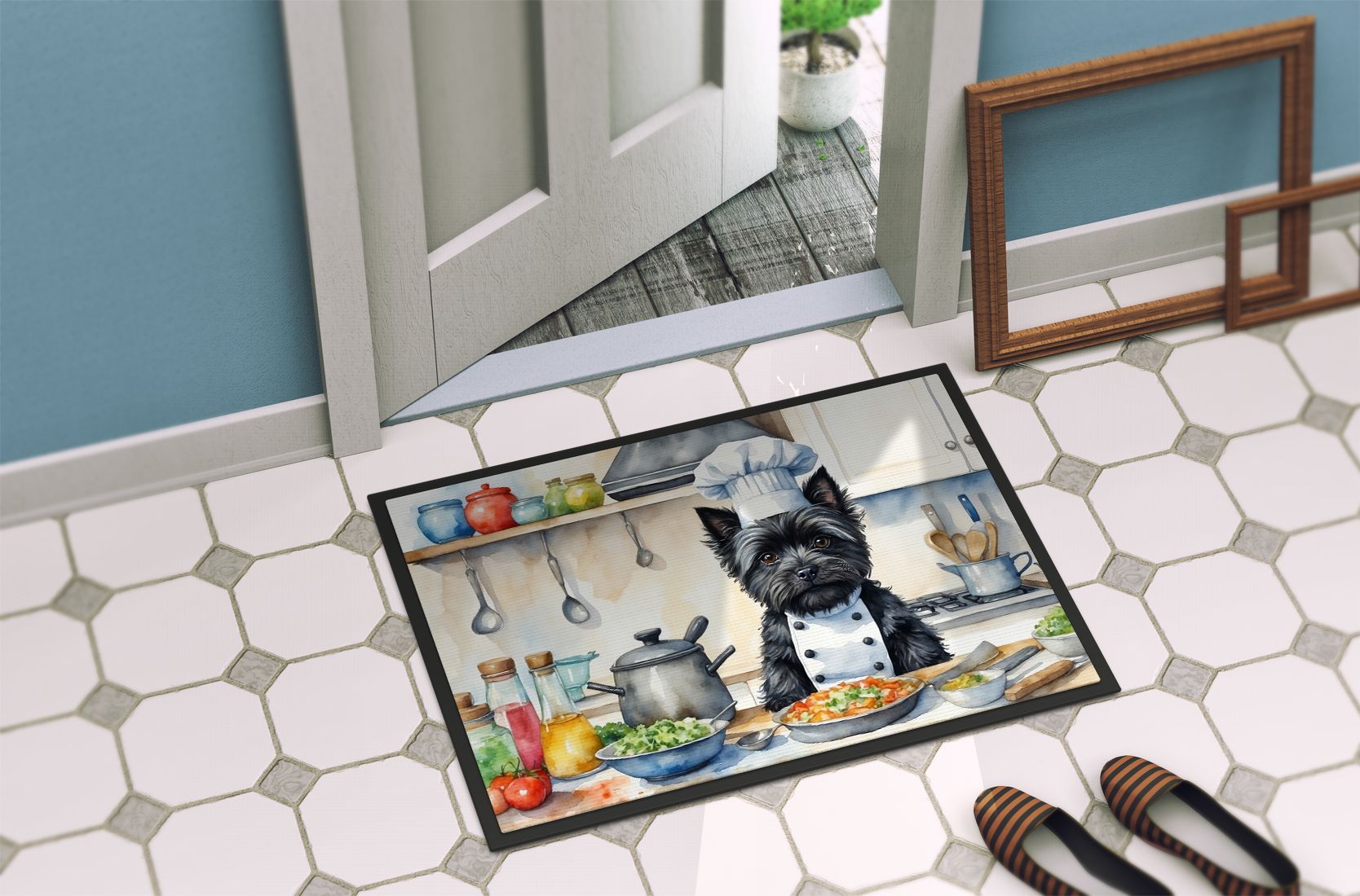 Cairn Terrier The Chef Doormat Front Door Mat Indoor Outdoor Rugs for Entryway, Non Slip Washable Low Pile, 24H X 36W