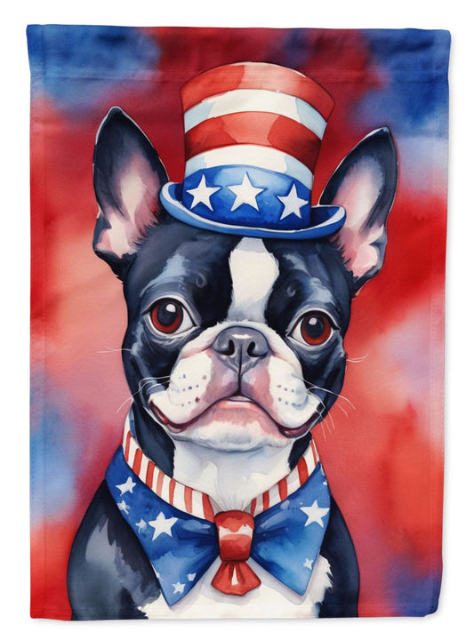 Boston Terrier Patriotic American House Flag Large Porch Sleeve Pole Decorative Outside Yard Banner Artwork Wall Hanging, Polyester, House Size, Multicolor