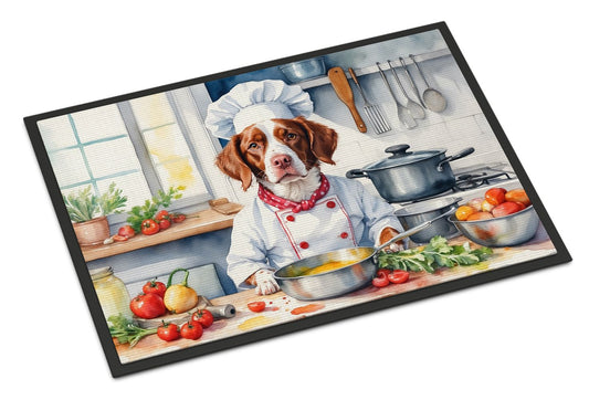 Brittany Spaniel The Chef Doormat Front Door Mat Indoor Outdoor Rugs for Entryway, Non Slip Washable Low Pile, 24H X 36W