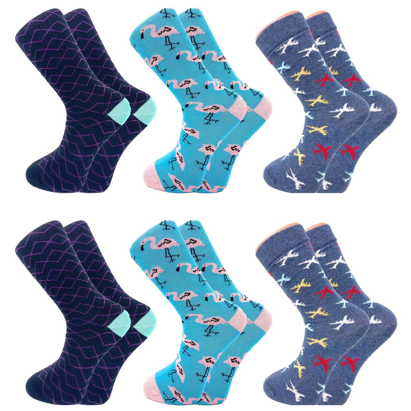 Colorful Funny Socks Novelty Crazy Cotton Crew Dress Socks 6 Pairs