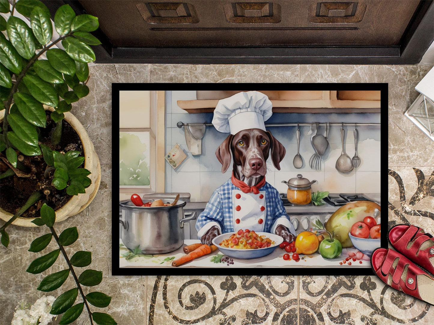 German Shorthaired Pointer The Chef Doormat Front Door Mat Indoor Outdoor Rugs for Entryway, Non Slip Washable Low Pile, 24H X 36W