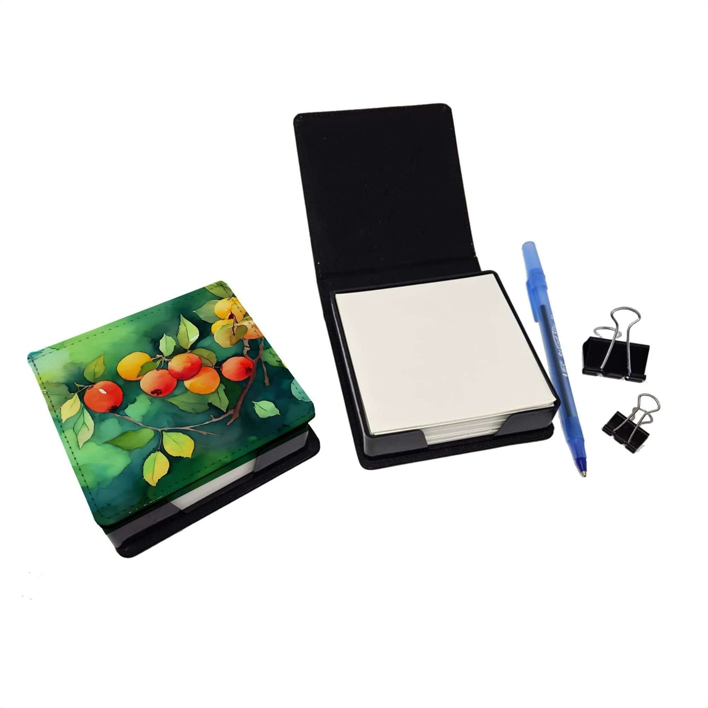 Missouri Hawthorns in Watercolor PU Leather Note Paper Holder with Artist-Designed Cover, Desk Accessory, Office Gift