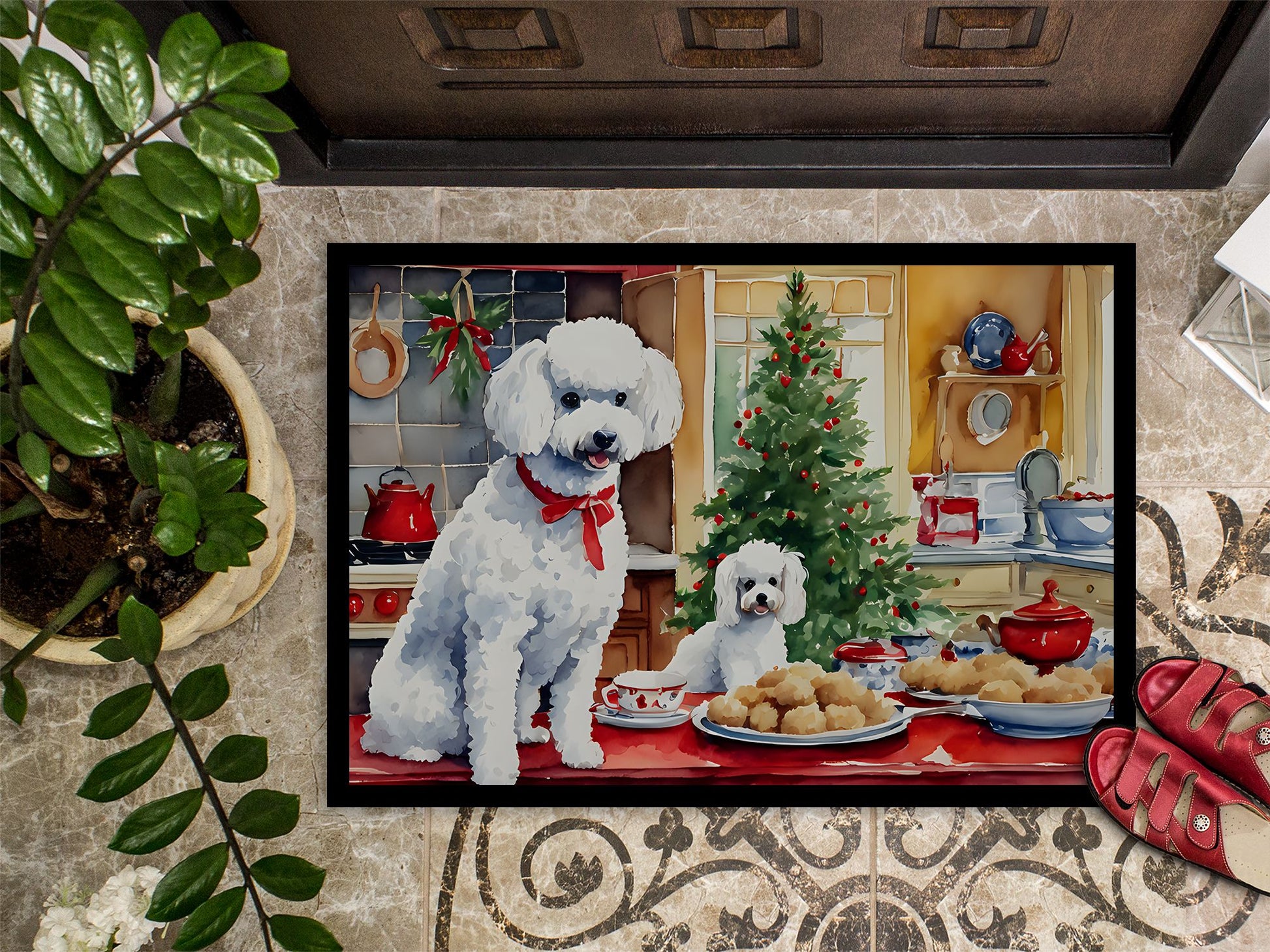 Poodle Christmas Cookies Doormat Front Door Mat Indoor Outdoor Rugs for Entryway, Non Slip Washable Low Pile, 24H X 36W