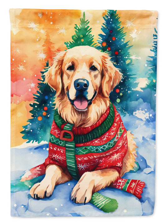 Golden Retriever Christmas House Flag Large Porch Sleeve Pole Decorative Outside Yard Banner Artwork Wall Hanging, Polyester, House Size, Multicolor
