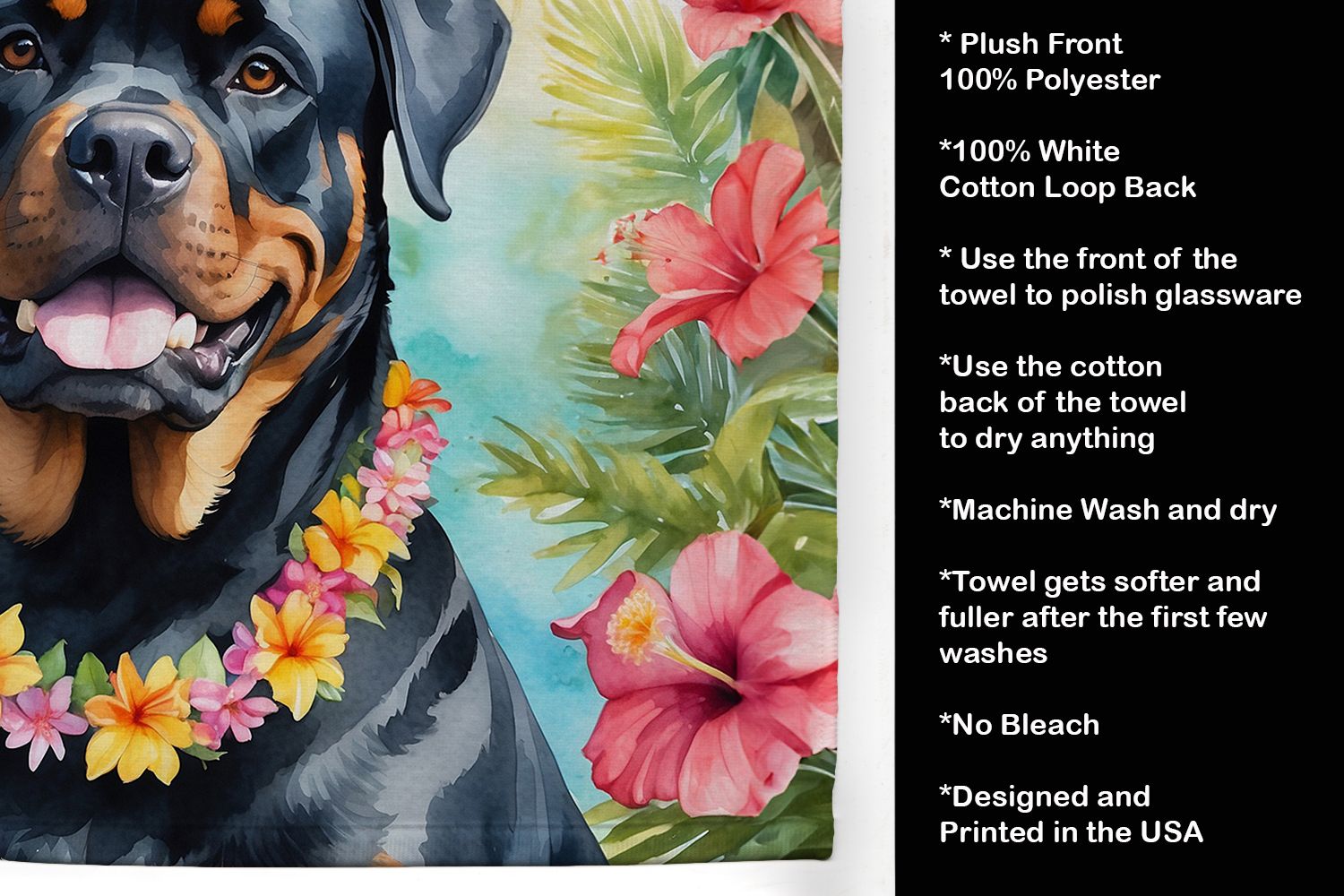 Rottweiler Luau Kitchen Towel Dish Cloths Guest Hand Towel Decorative Bathroom Towel for Face,Tea, Dishcloth, Kitchen and Bath