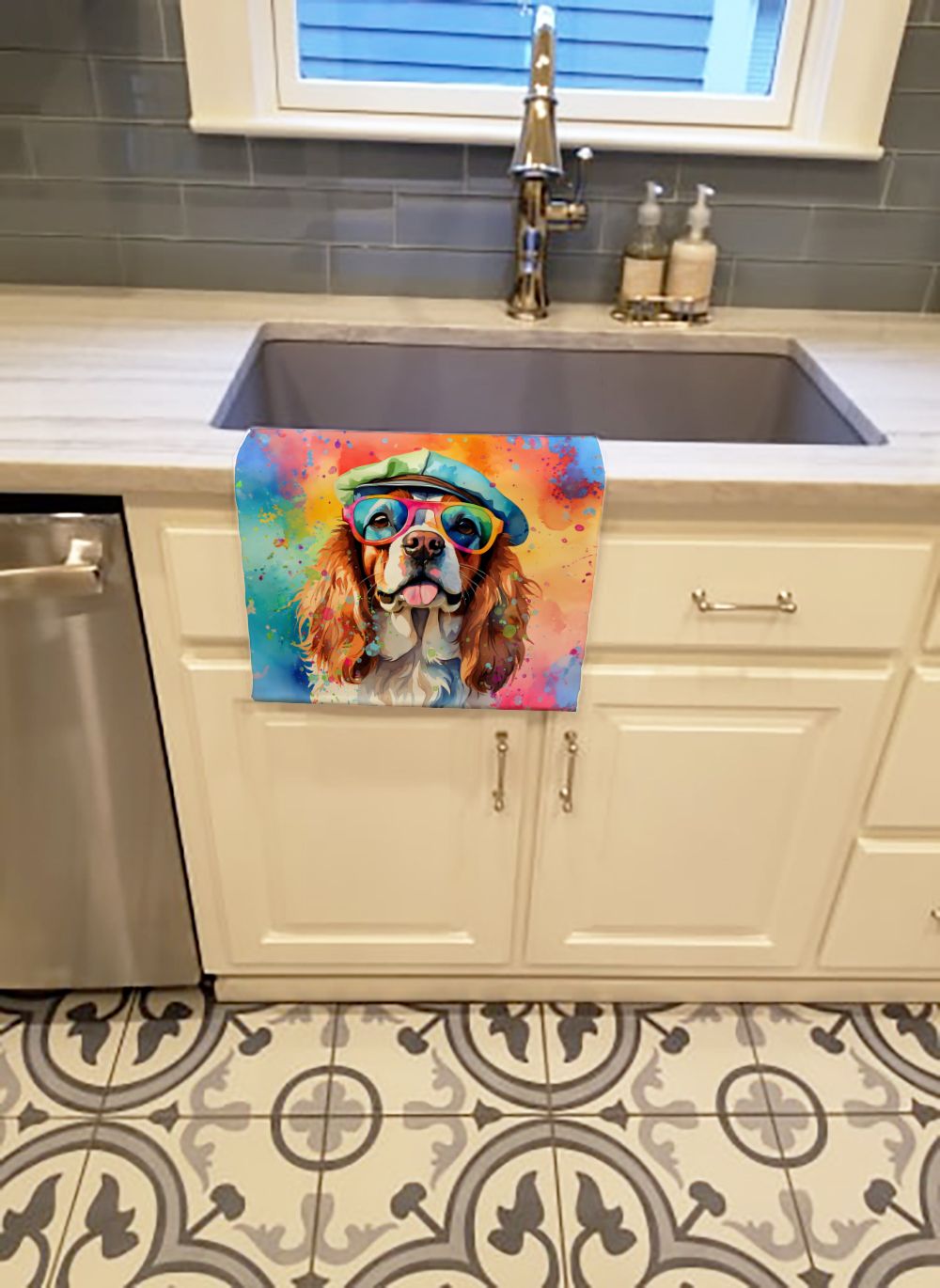 Cavalier Spaniel Hippie Dawg Kitchen Towel Dish Cloths Guest Hand Towel Decorative Bathroom Towel for Face,Tea, Dishcloth, Kitchen and Bath