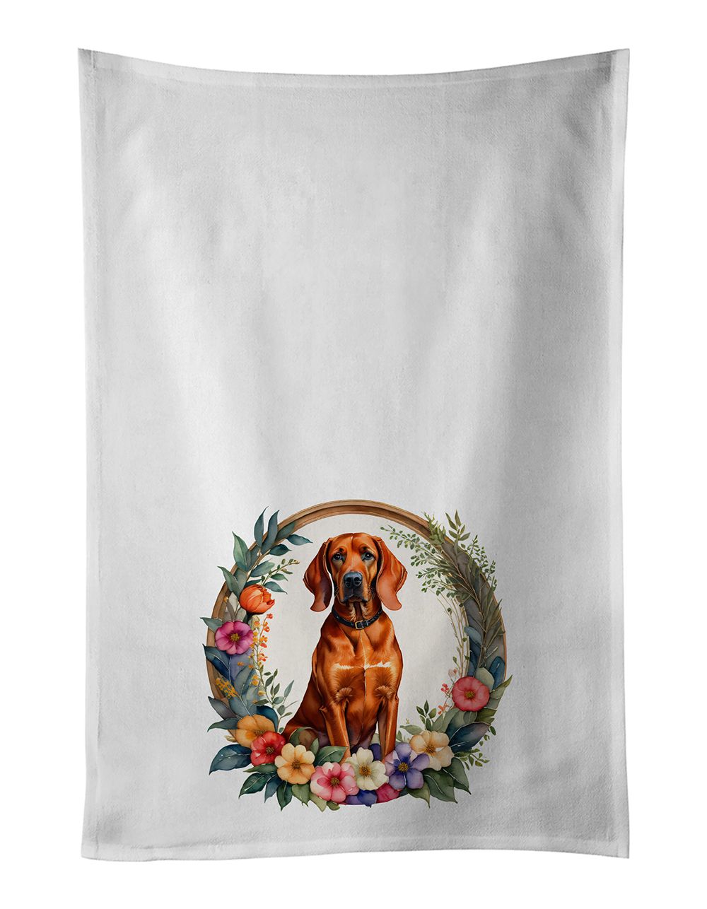 Redbone Coonhound and Flowers Kitchen Towel Set of 2 White Dish Towels Decorative Bathroom Hand towel for Hand, Face, Hair, Yoga, Tea, Dishcloth, 19 X 28", White