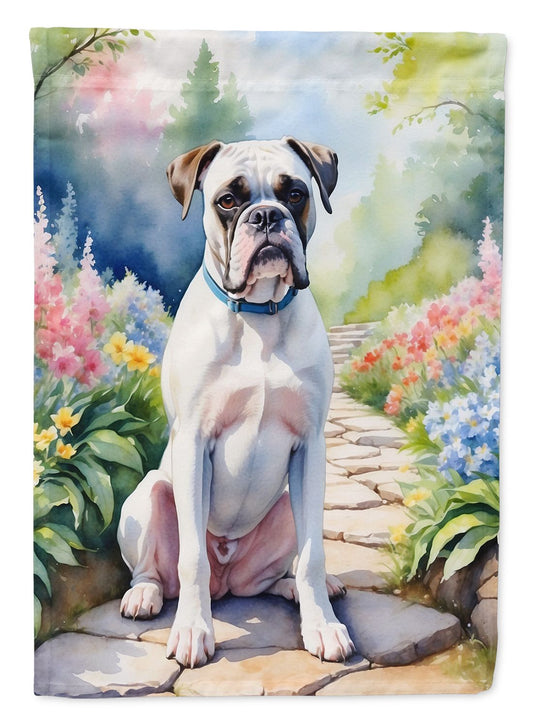 White Boxer Spring Path Garden Flag Mailbox Flag Decorative Yard Flag Banner Outside Patio Artwork Yard Flower Beds, Garden Size, Multicolor