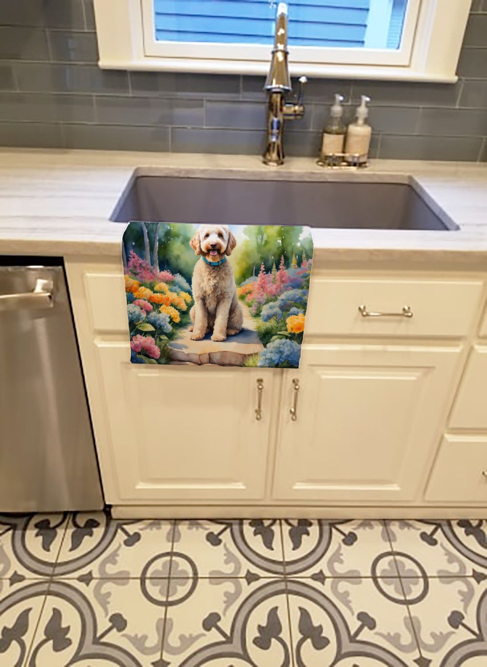 Labradoodle Spring Path Kitchen Towel Dish Cloths Guest Hand Towel Decorative Bathroom Towel for Face,Tea, Dishcloth, Kitchen and Bath