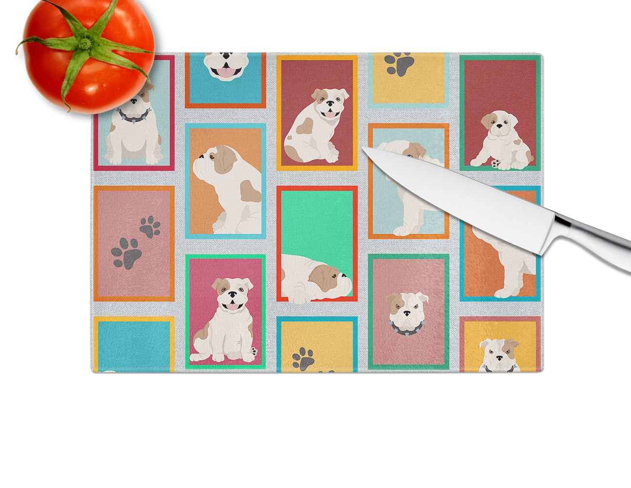 NEW Lots of Piebald English Bulldog Glass Cutting Board Decorative Tempered Glass Kitchen Cutting and Serving Board Large Size Chopping Board