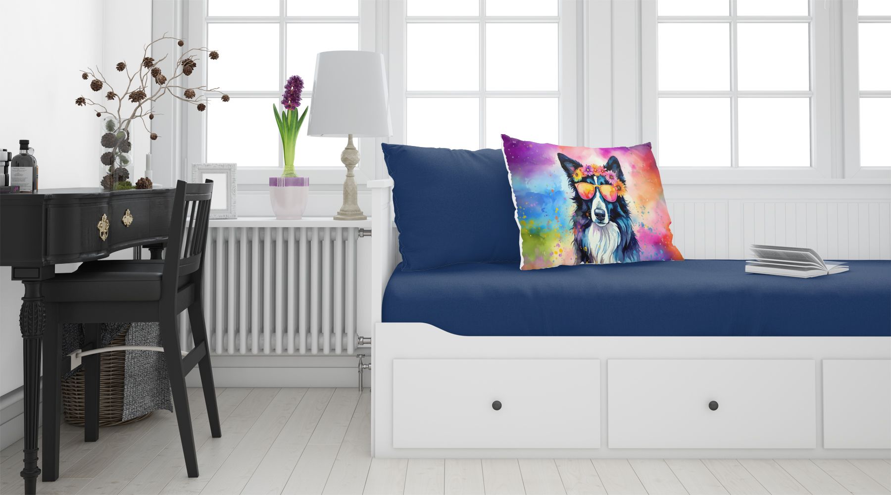 Border Collie Hippie Dawg Standard Pillowcase Lightweight Super Soft Easy Care Decorative Artwork Pillowcase, Standard