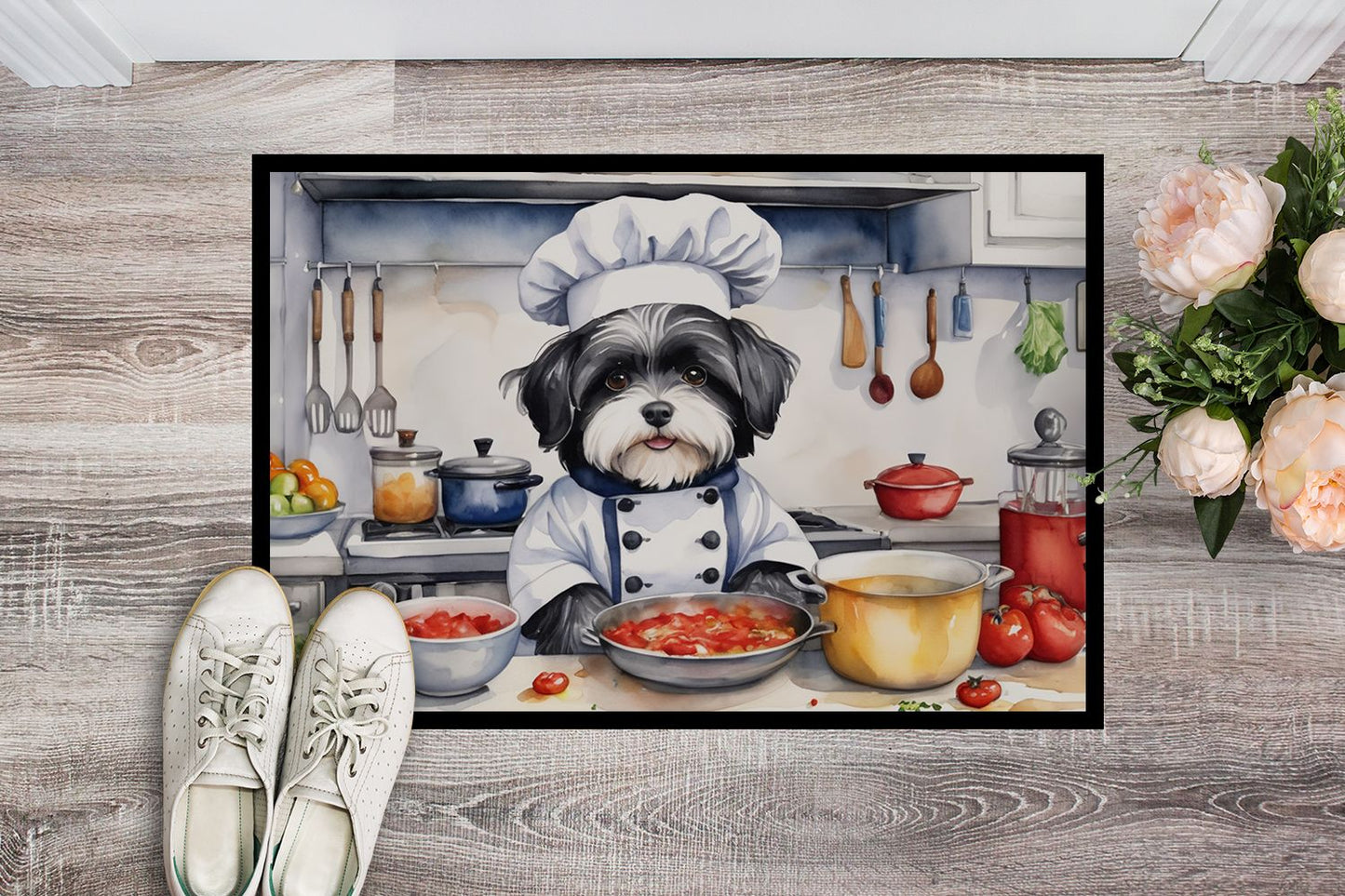 Havanese The Chef Doormat Front Door Mat Indoor Outdoor Rugs for Entryway, Non Slip Washable Low Pile, 24H X 36W