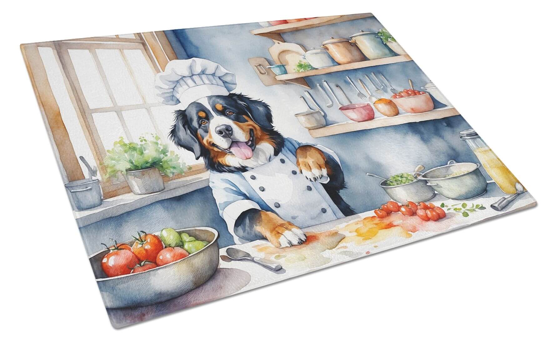 NEW Bernese Mountain Dog The Chef Glass Cutting Board Decorative Tempered Glass Kitchen Cutting and Serving Board Large Size Chopping Board
