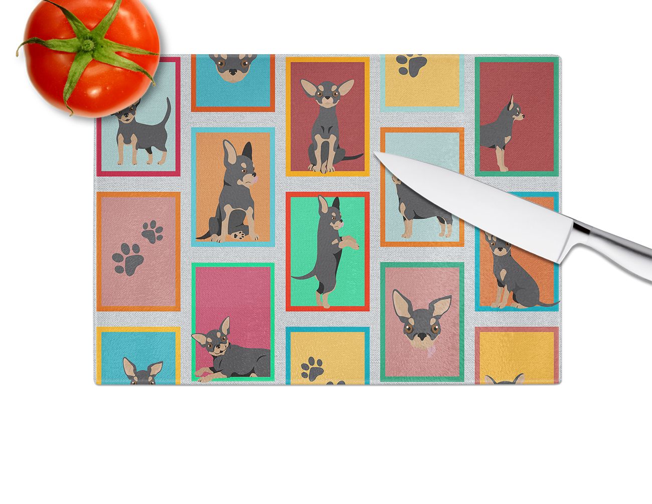 NEW Lots of Black and Tan Chihuahua Glass Cutting Board Decorative Tempered Glass Kitchen Cutting and Serving Board Large Size Chopping Board