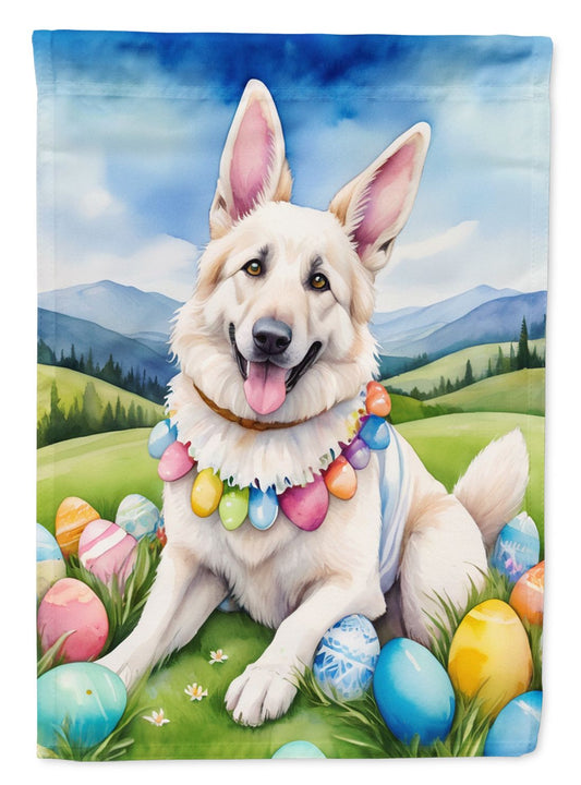 White German Shepherd Easter Egg Hunt House Flag Large Porch Sleeve Pole Decorative Outside Yard Banner Artwork Wall Hanging, Polyester, House Size, Multicolor