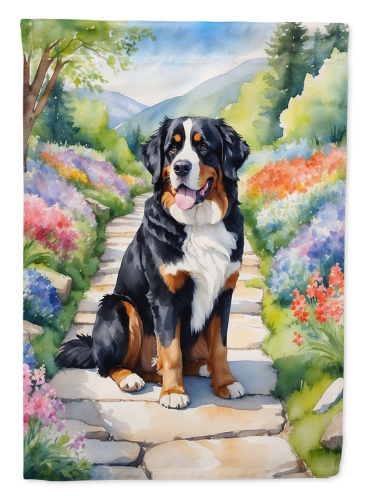 Bernese Mountain Dog Spring Path House Flag Large Porch Sleeve Pole Decorative Outside Yard Banner Artwork Wall Hanging, Polyester, House Size, Multicolor