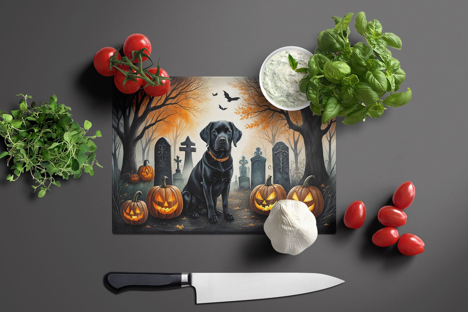 NEW Black Labrador Retriever Spooky Halloween Glass Cutting Board Decorative Tempered Glass Kitchen Cutting and Serving Board Large Size Chopping Board