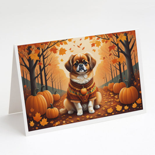 Tibetan Spaniel Fall Greeting Cards Pack of 8 Blank Cards with Envelopes Whimsical A7 Size 5x7 Blank Note Cards