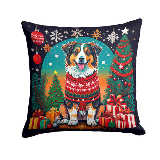 Australian Shepherd Christmas Throw Pillow Machine Washable, Indoor Outdoor Decorative Pillow for Couch, Bed or Patio, 14Hx14W