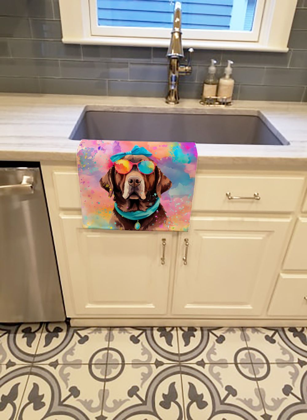 Chocolate Labrador Hippie Dawg Kitchen Towel Dish Cloths Guest Hand Towel Decorative Bathroom Towel for Face,Tea, Dishcloth, Kitchen and Bath