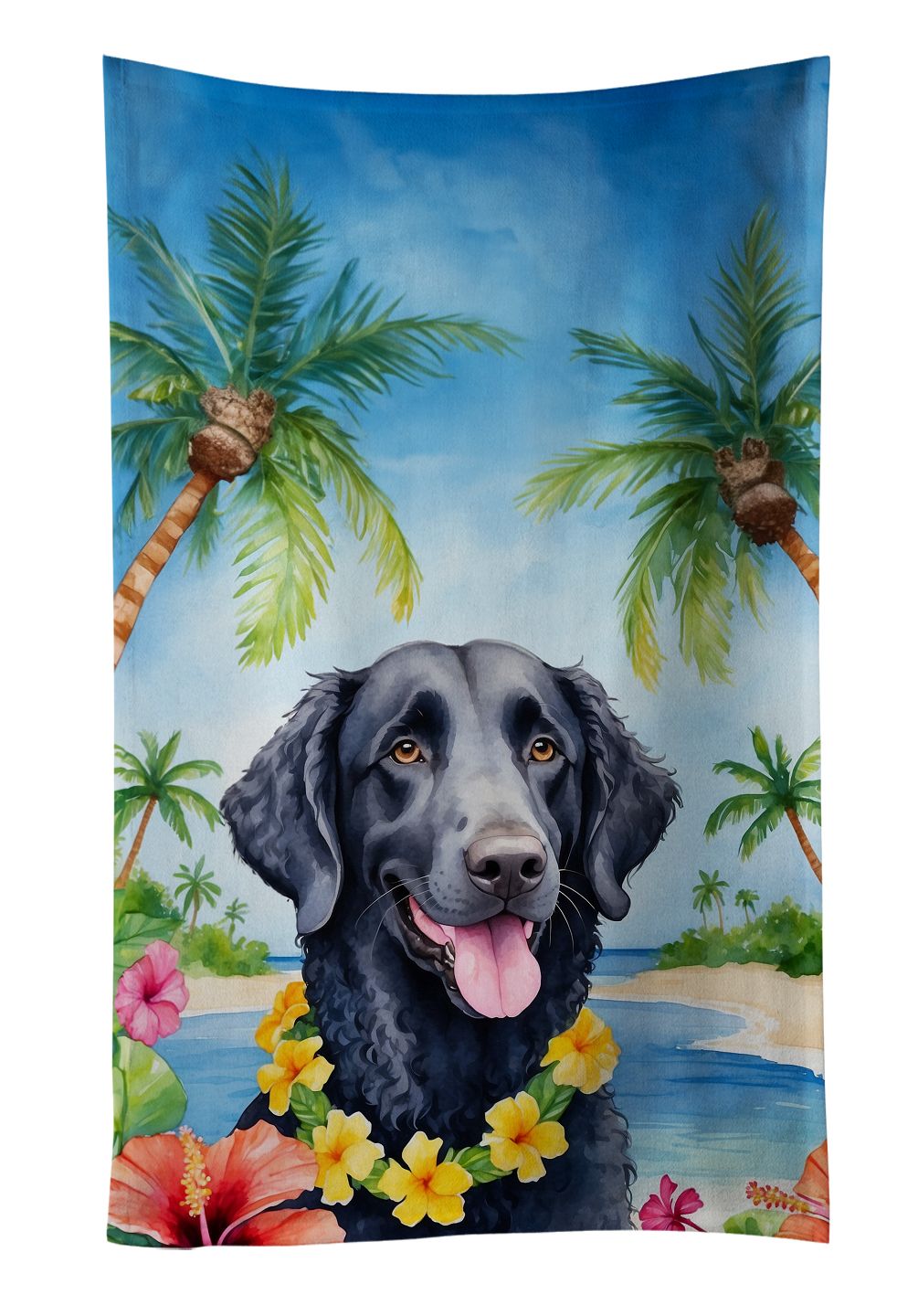 Curly-Coated Retriever Luau Kitchen Towel Dish Cloths Guest Hand Towel Decorative Bathroom Towel for Face,Tea, Dishcloth, Kitchen and Bath
