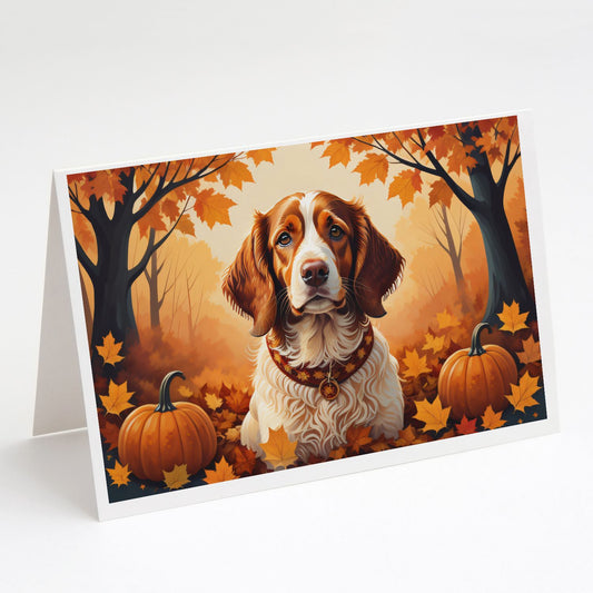 Brittany Spaniel Fall Greeting Cards Pack of 8 Blank Cards with Envelopes Whimsical A7 Size 5x7 Blank Note Cards