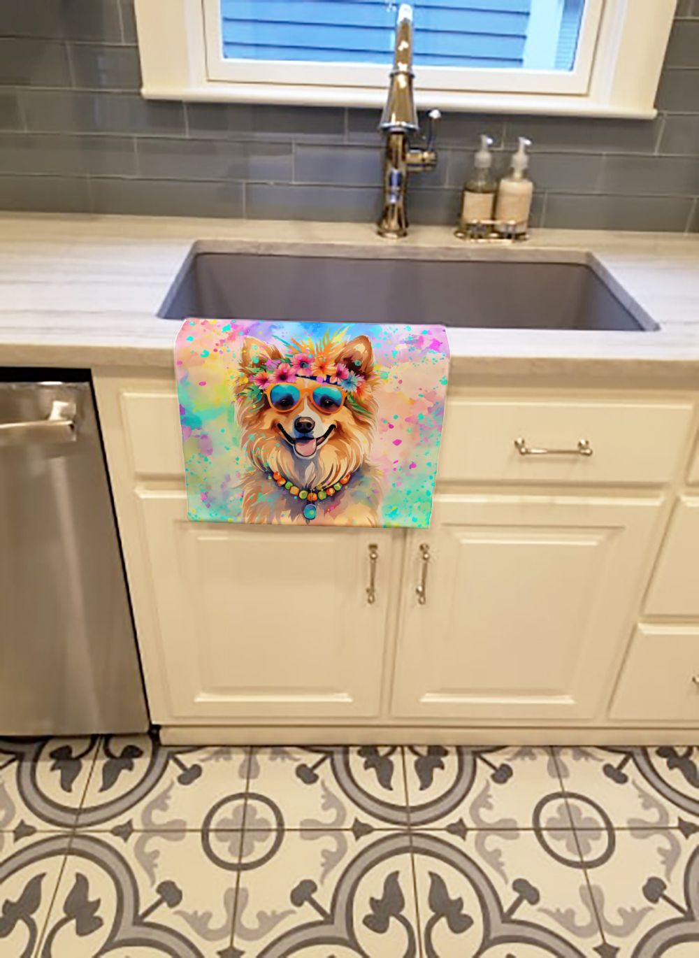 Pomeranian Hippie Dawg Kitchen Towel Dish Cloths Guest Hand Towel Decorative Bathroom Towel for Face,Tea, Dishcloth, Kitchen and Bath