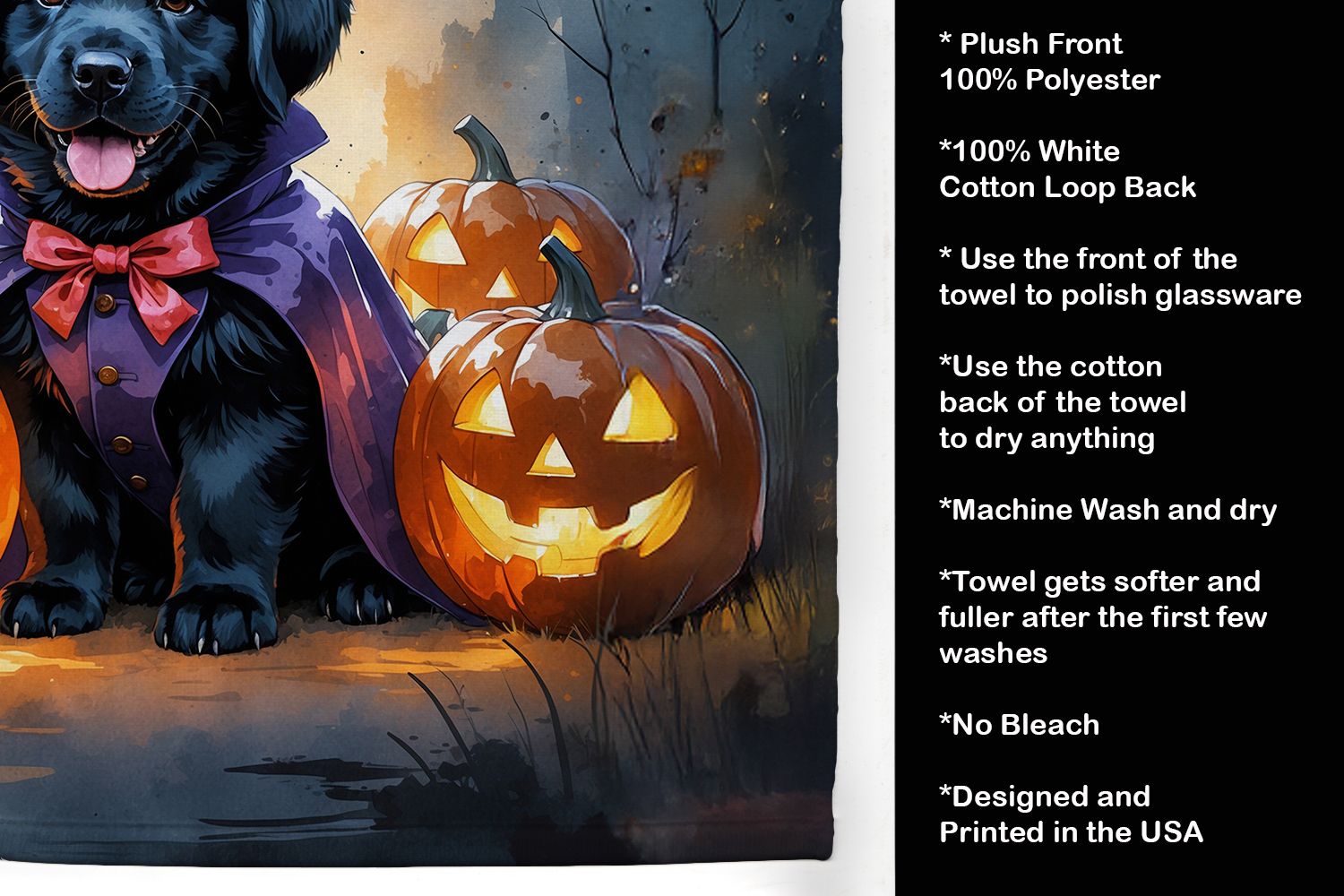Black Newfoundland Puppy Halloween Kitchen Towel Dish Cloths Guest Hand Towel Decorative Bathroom Towel for Face,Tea, Dishcloth, Kitchen and Bath