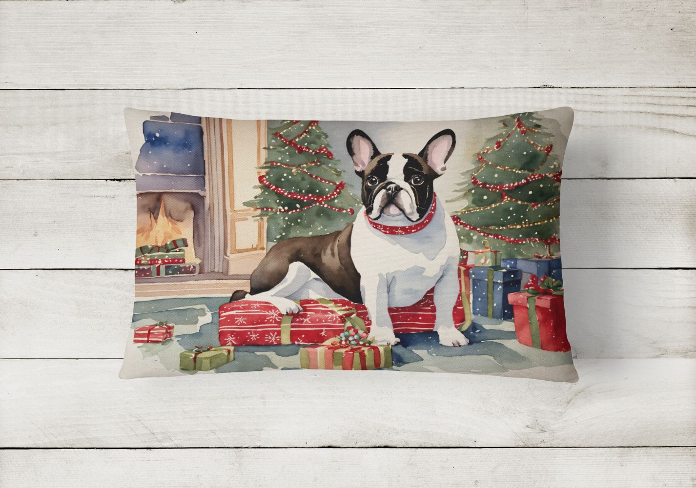 Waiting on Christmas Throw Pillow Throw Pillow for Indoor Couch Bed Outdoor Patio Washable, French Bulldog 1354,12Hx16W