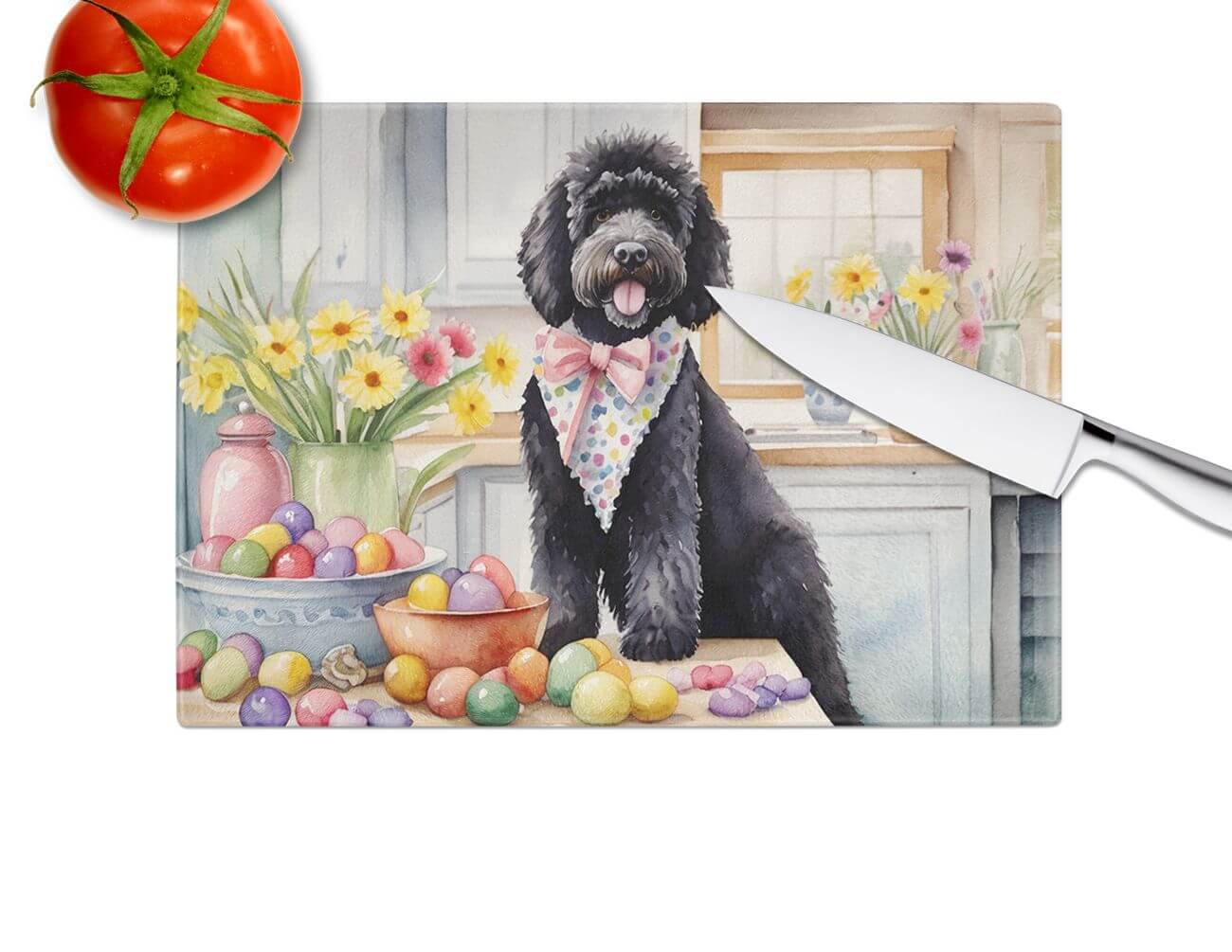NEW Decorating Easter Portuguese Water Dog Glass Cutting Board Decorative Tempered Glass Kitchen Cutting and Serving Board Large Size Chopping Board