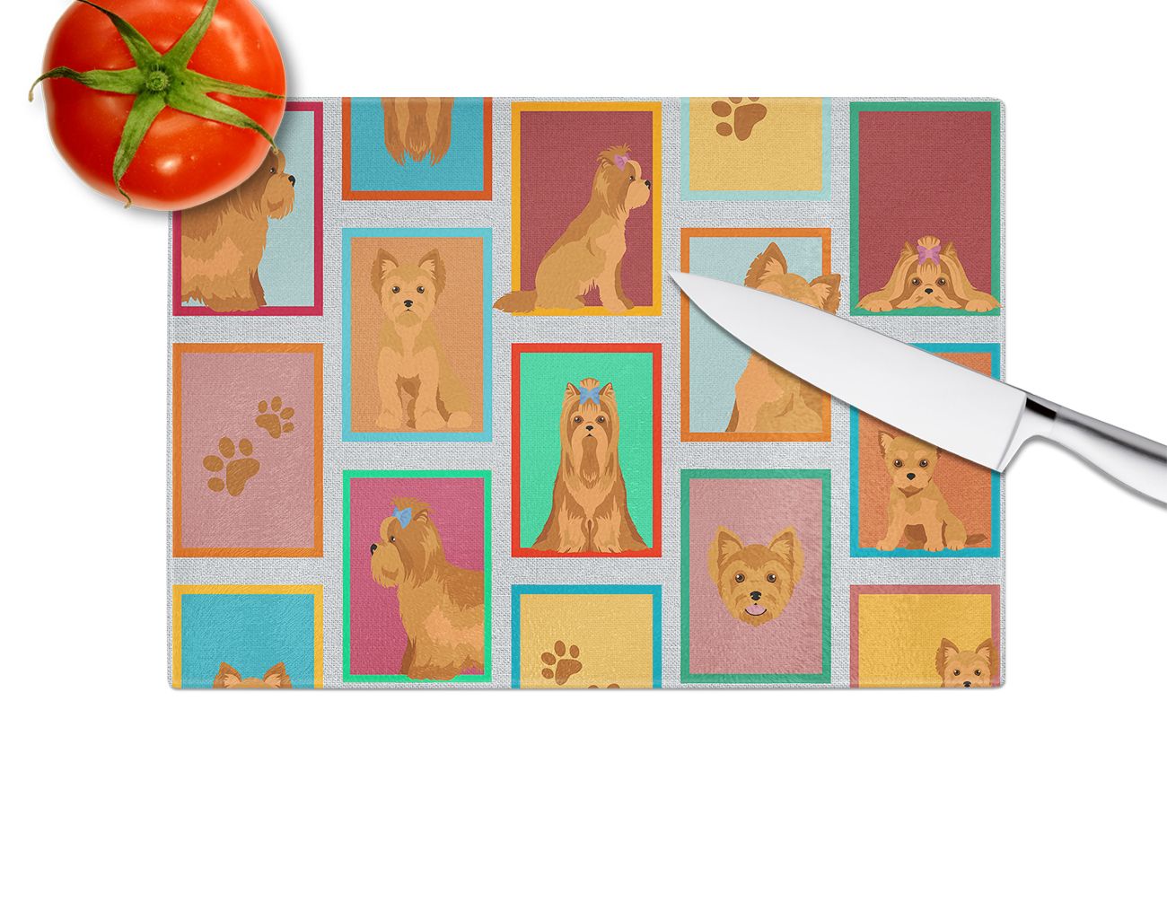 NEW Lots of Red Yorkie Glass Cutting Board Decorative Tempered Glass Kitchen Cutting and Serving Board Large Size Chopping Board