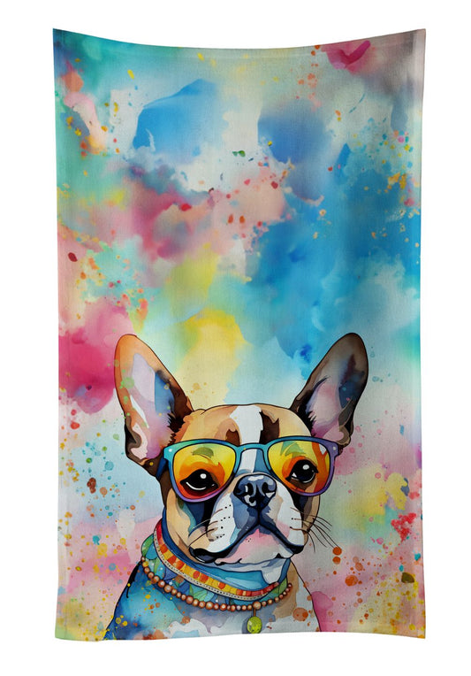 Boston Terrier Hippie Dawg Kitchen Towel Dish Cloths Guest Hand Towel Decorative Bathroom Towel for Face,Tea, Dishcloth, Kitchen and Bath
