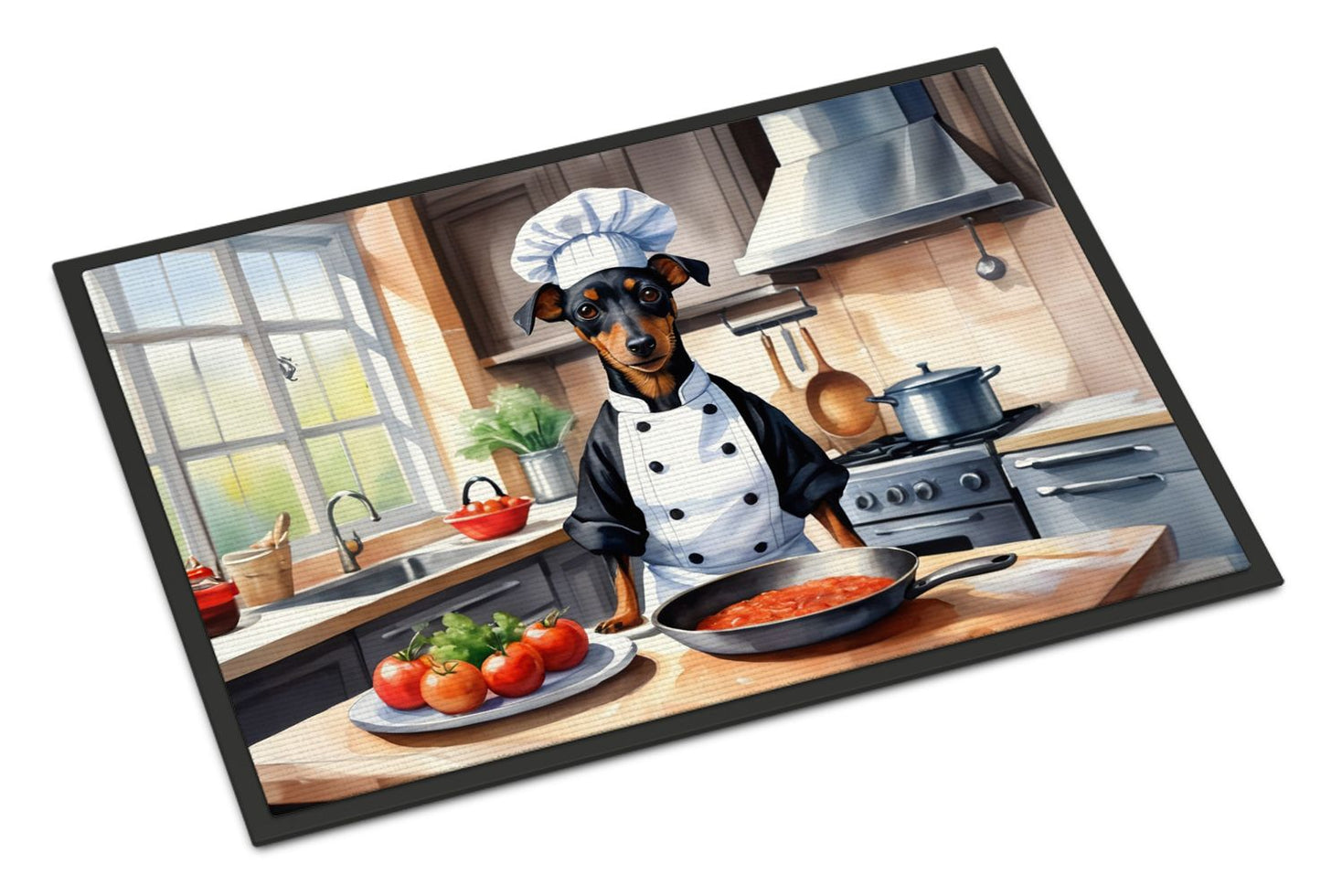 Manchester Terrier The Chef Doormat Front Door Mat Indoor Outdoor Rugs for Entryway, Non Slip Washable Low Pile, 24H X 36W