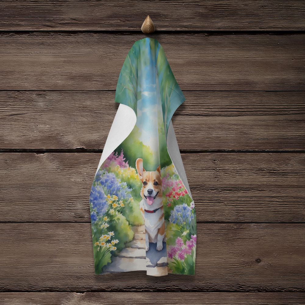 Corgi Spring Path Kitchen Towel Dish Cloths Guest Hand Towel Decorative Bathroom Towel for Face,Tea, Dishcloth, Kitchen and Bath