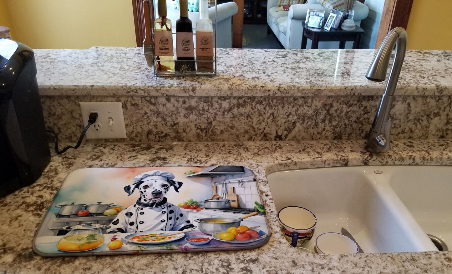 Dalmatian The Chef Dish Drying Mat Absorbent Dish Drying Mat Pad for Kitchen Counter Dish Drainer Mat for Countertop, 14 x 21", Multicolor